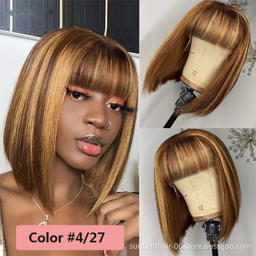 2021 Sunlight Perruques courtes Beau Bob les cheveux humains Bob perruque pleine Machine couleur perruques Remy blond